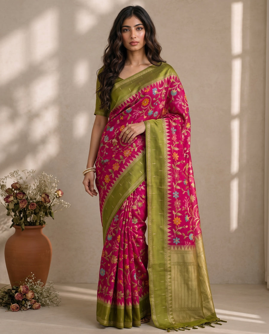 Pink Pure Kosa Tussar Saree