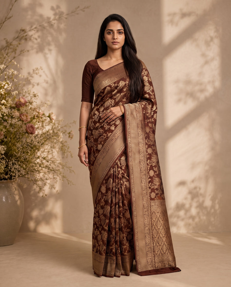 Chocolate Brown Pure HO Silk Saree