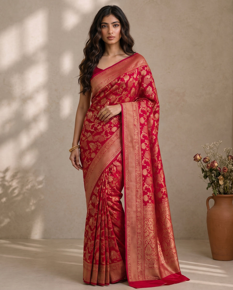 Mirchi Red Pure HO Silk Saree