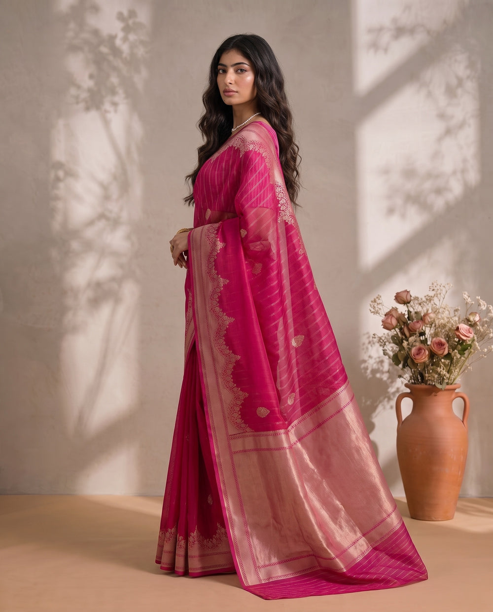 Pink Pure Kora Organza Saree