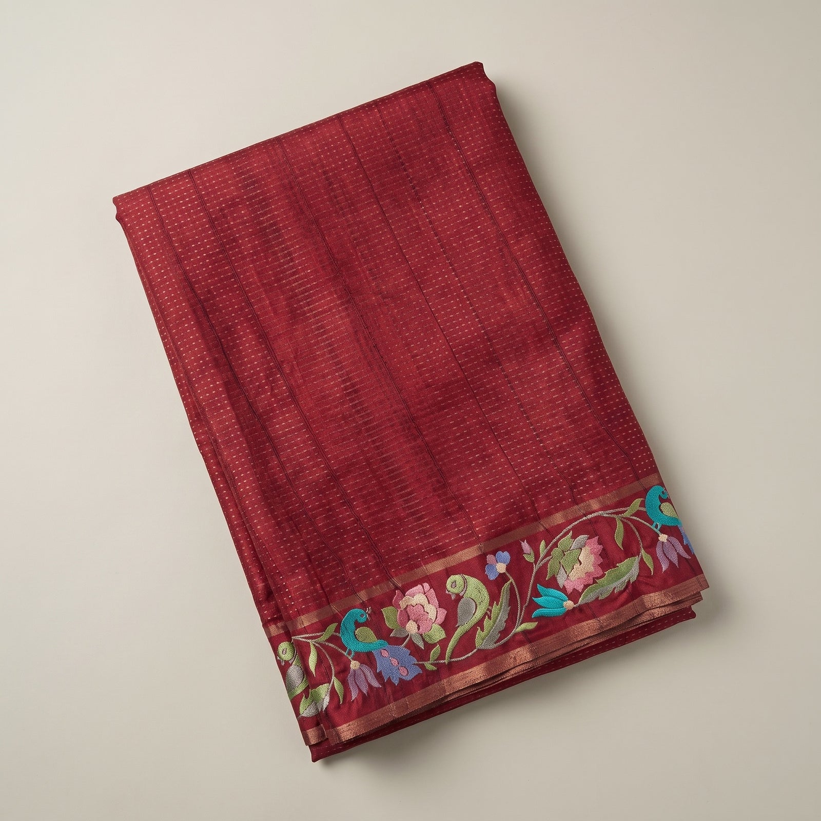 Pallu draped over shoulder of deep pink pure Kosa Tussar saree