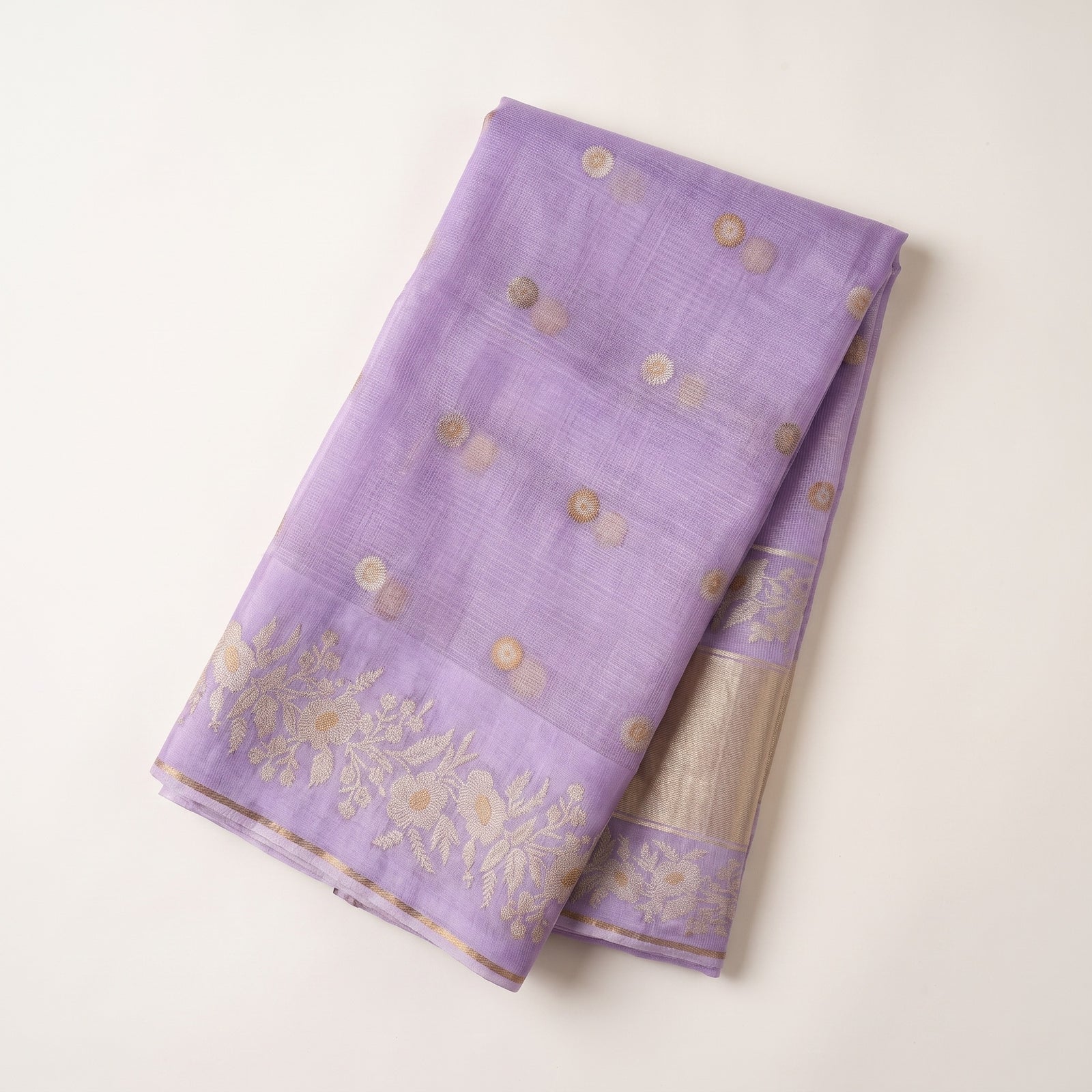 Lavender Manipuri kota saree pallu draped over shoulder