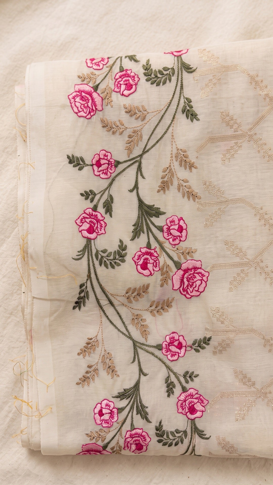 House of Diya Chanderi embroidery white saree border detail