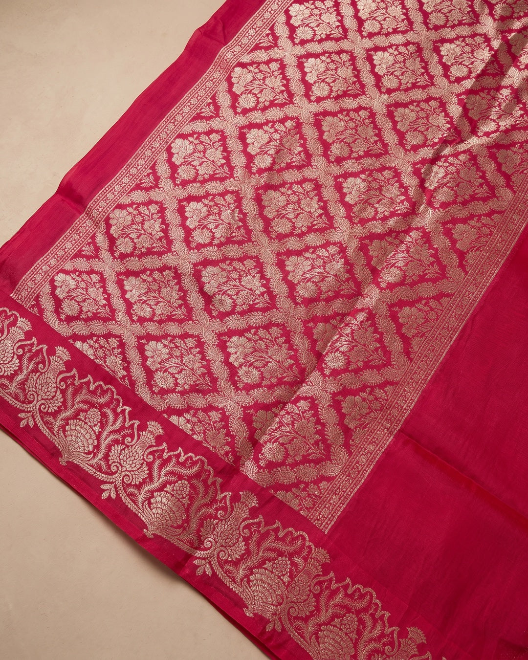 House of Diya Chanderi red saree border detail