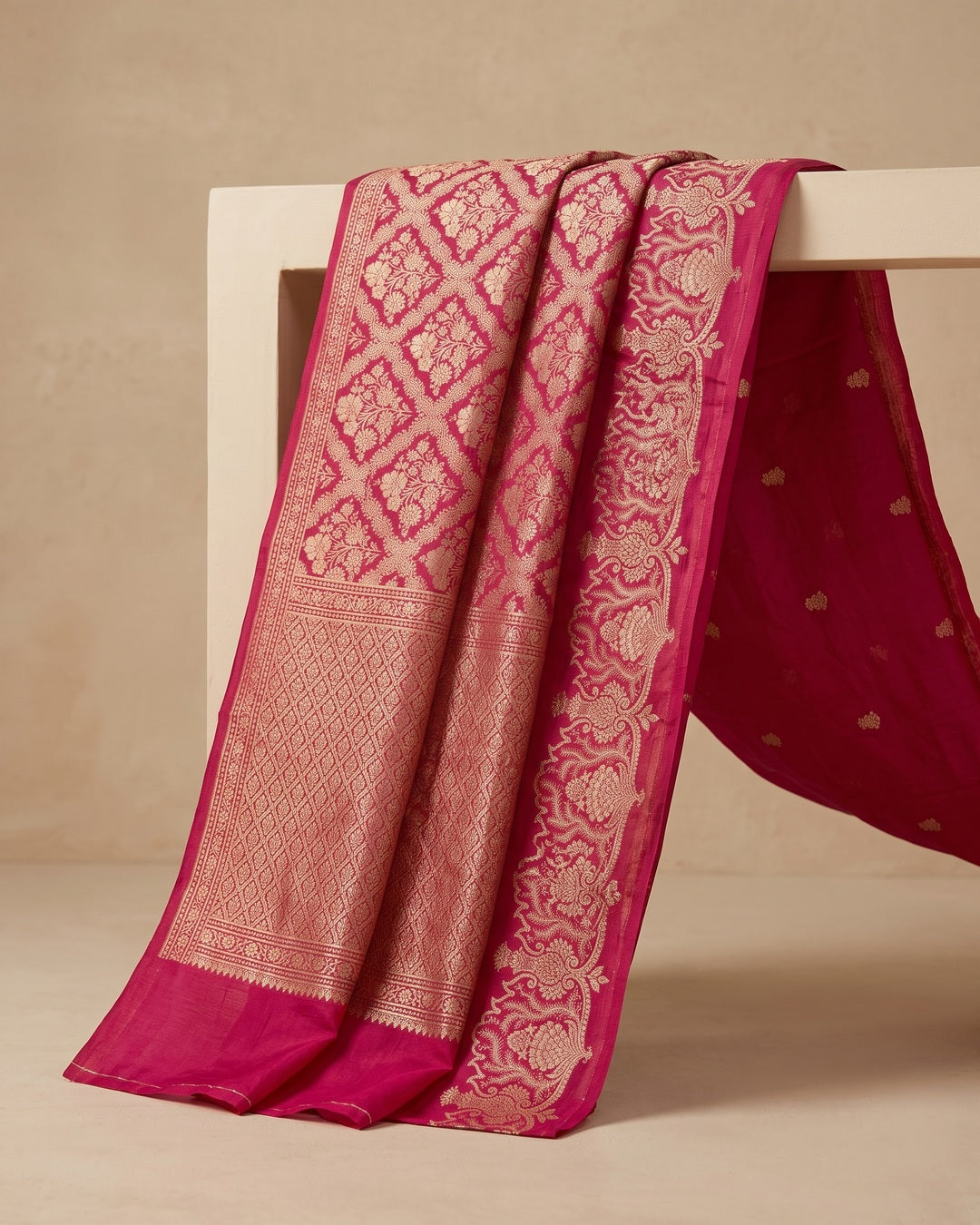 House of Diya Chanderi red saree pallu detail