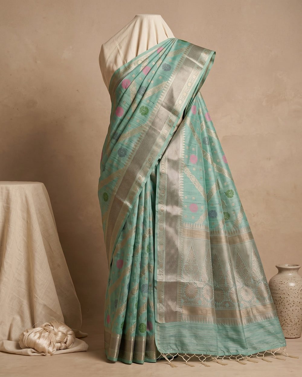 Chinniya Tussar Sky Blue Saree