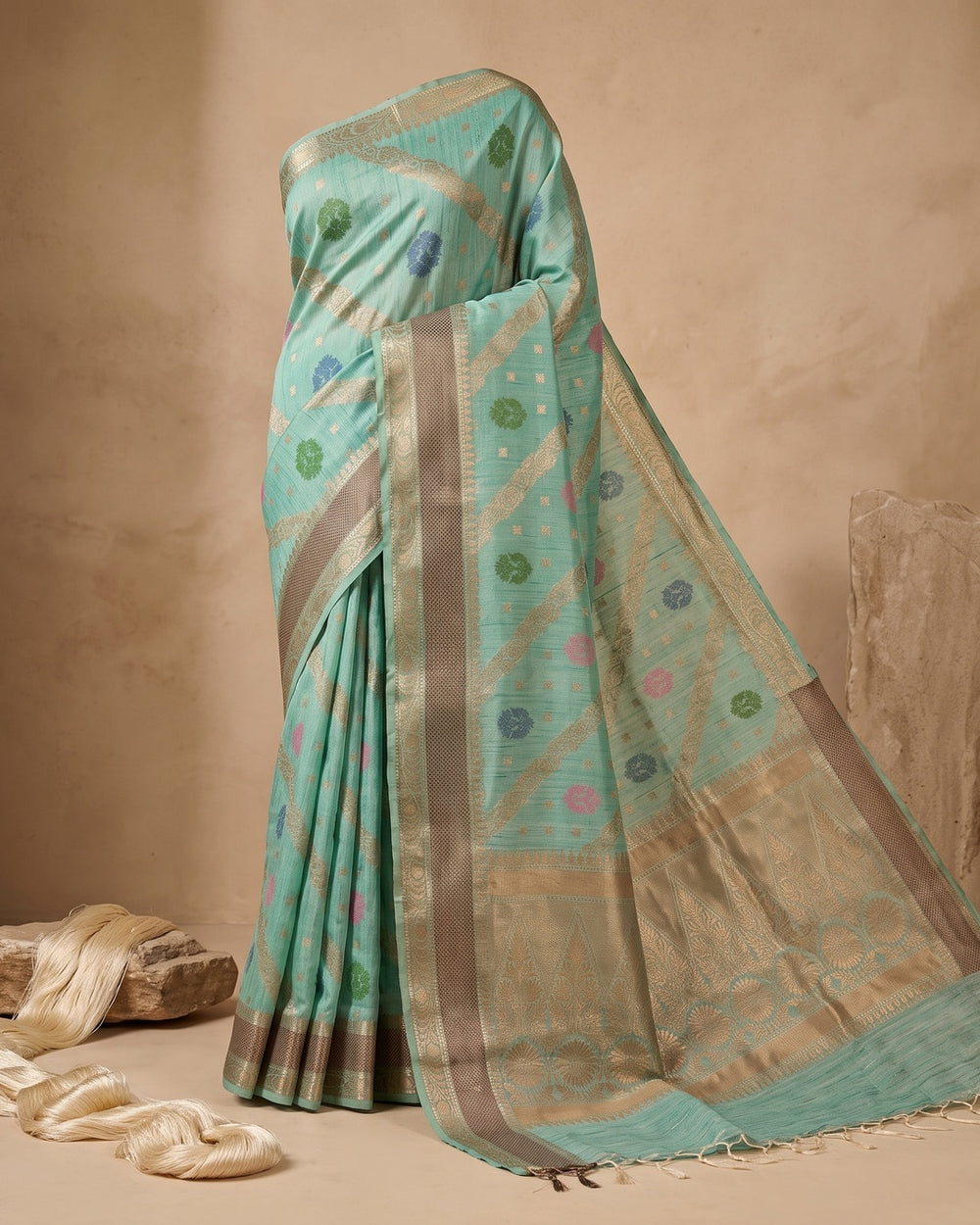 Chinniya Tussar Sky Blue Saree