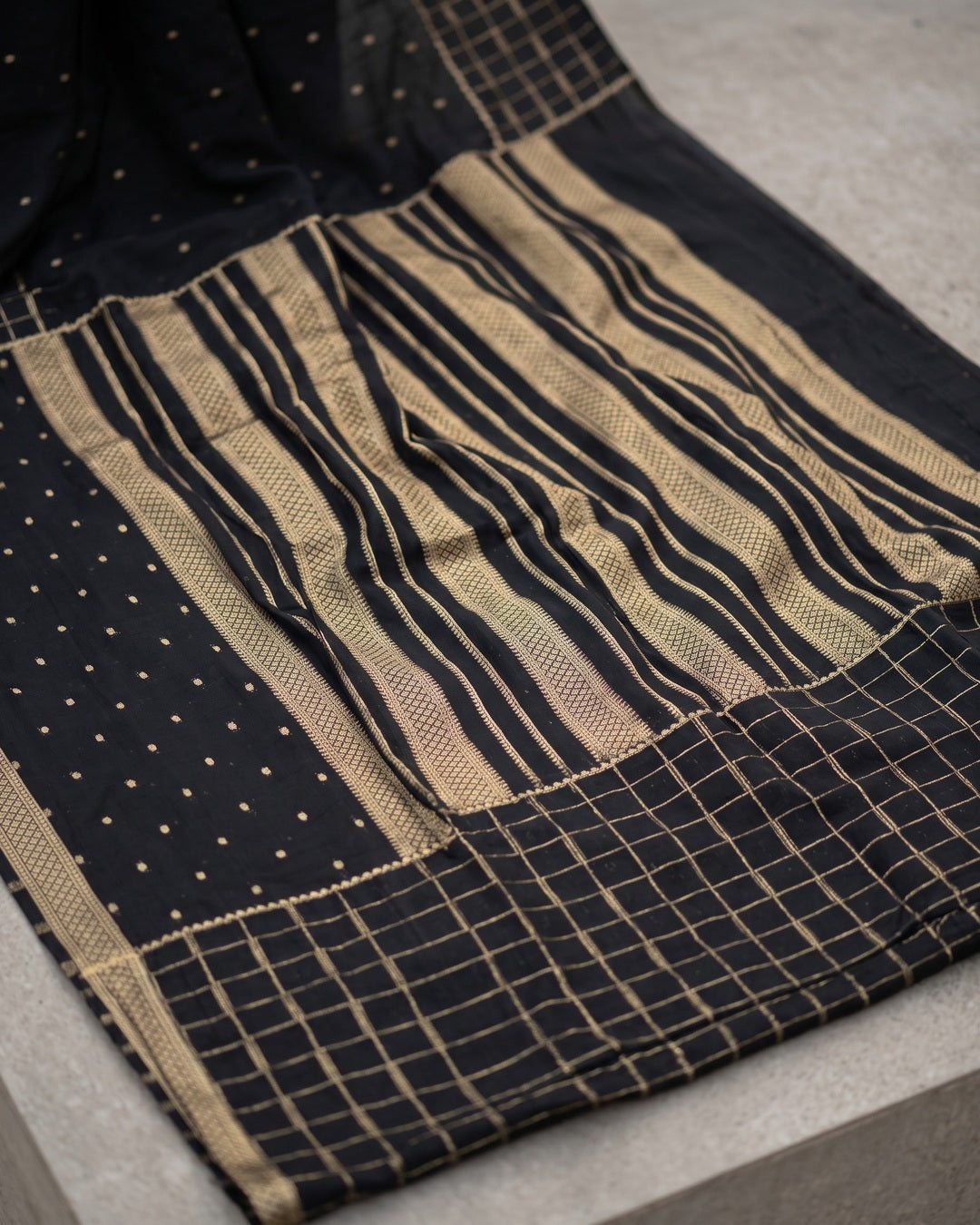 House of Diya Crepe black saree pallu detail
