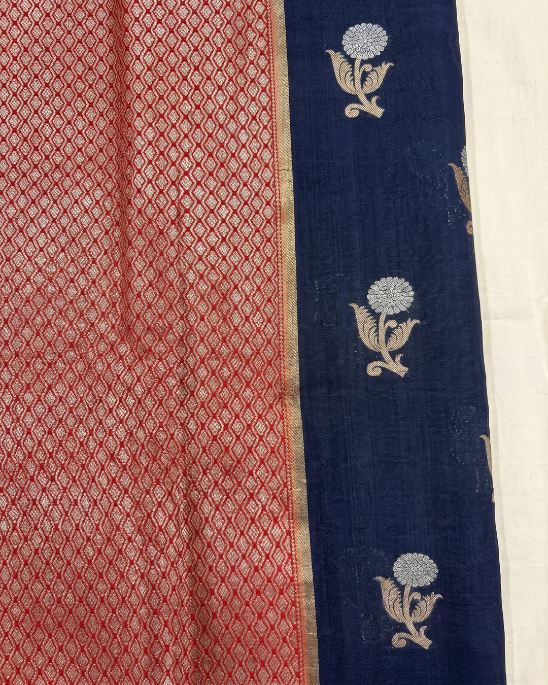 Semi Raw Mango Saree — Red Border
