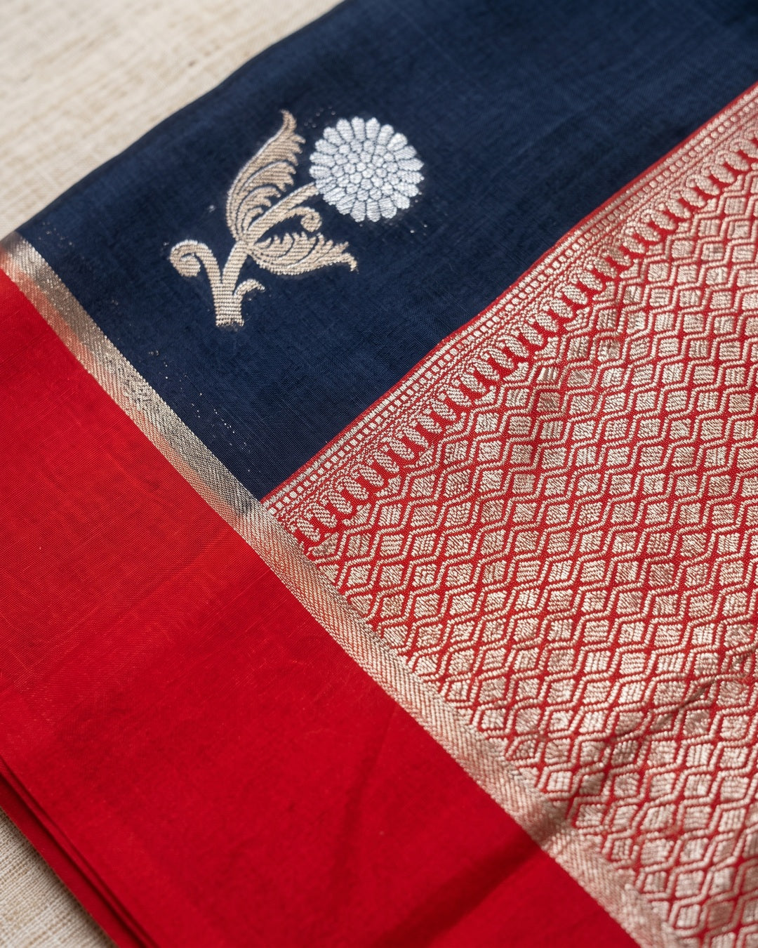 Semi Raw Mango Saree — Red Border