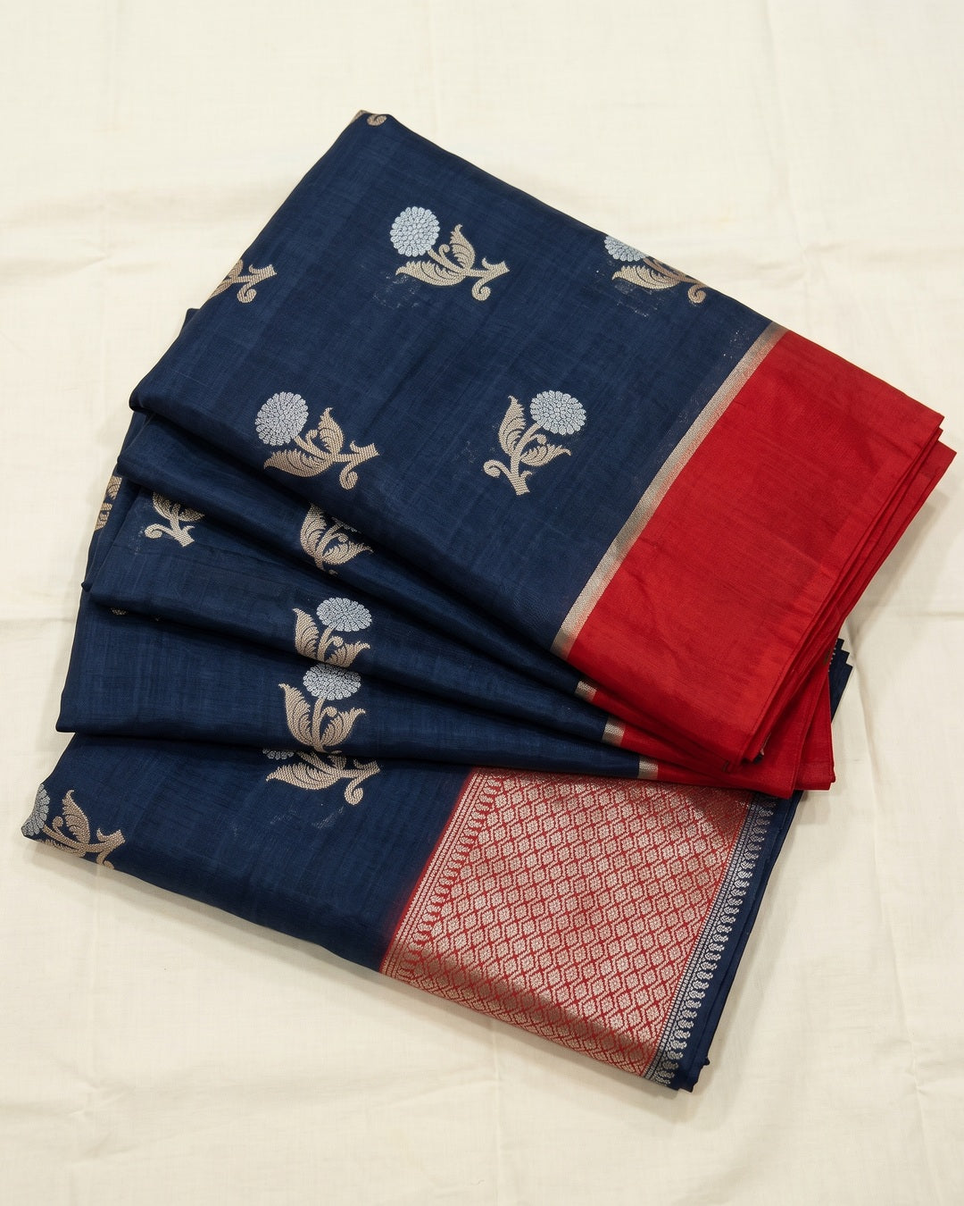 Semi Raw Mango Saree — Red Border