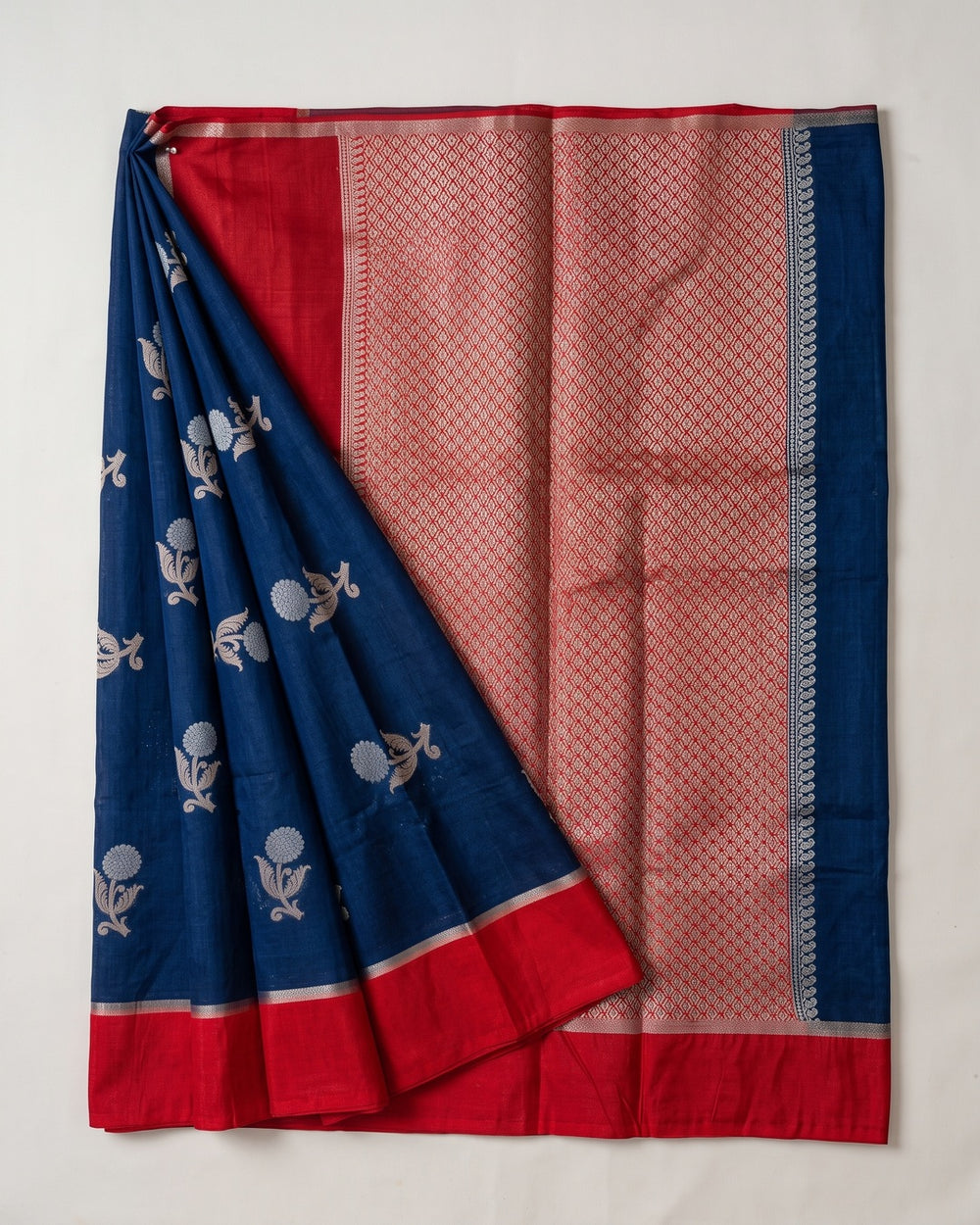 Semi Raw Mango Saree — Red Border