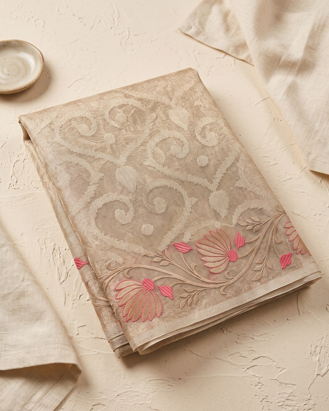 Tissue Cream Saree