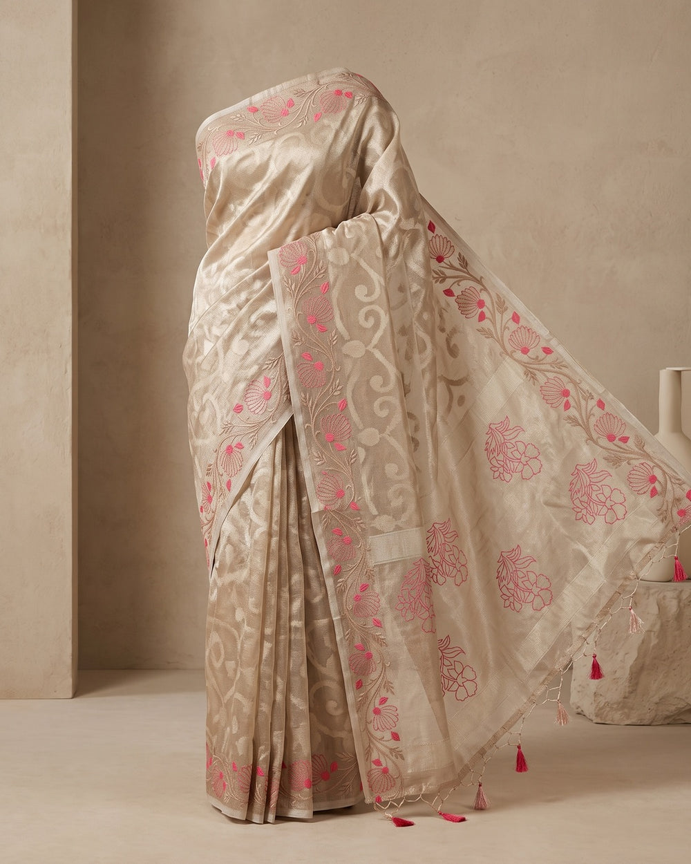 Tissue Cream Saree