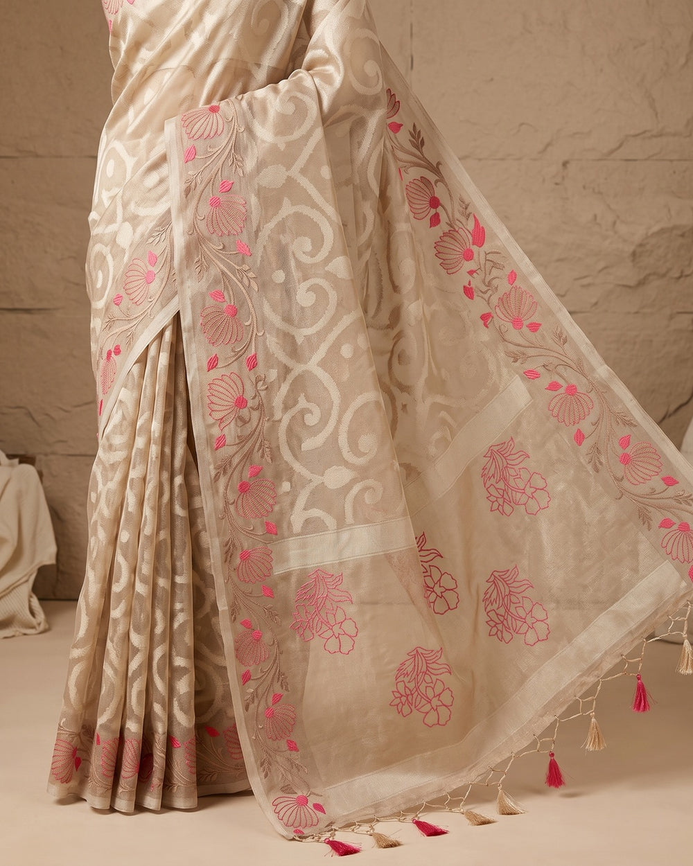 Tissue Cream Saree