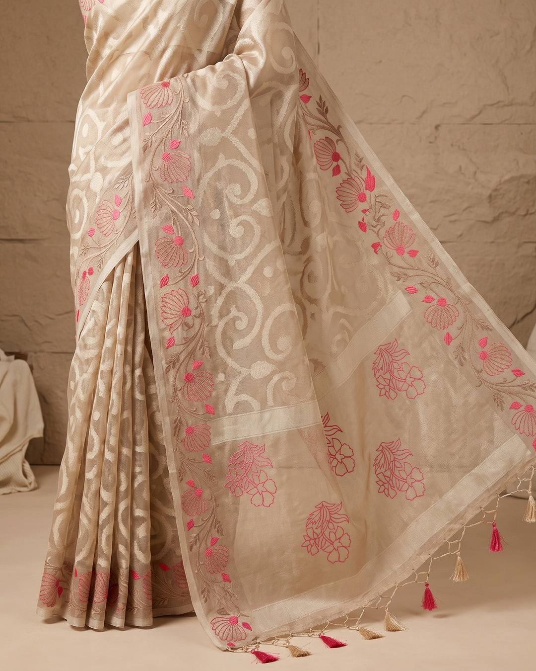 Tissue Cream Saree