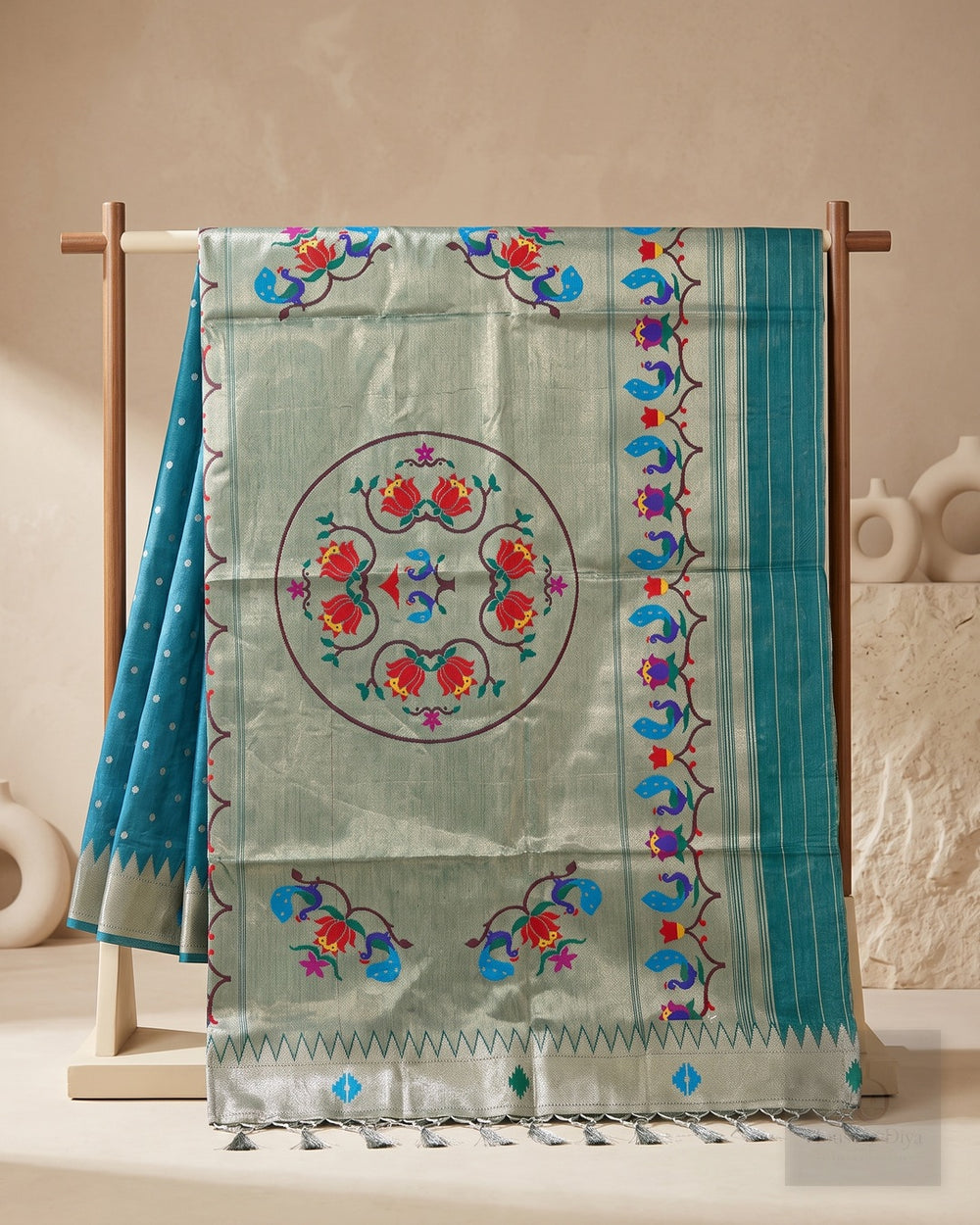 Tussar Pithani Green Saree